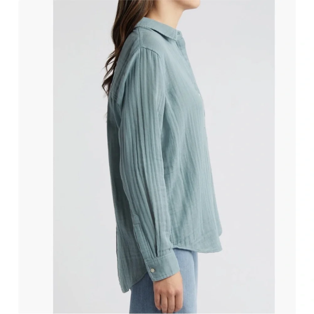 Rails Ellis Cotton Gauze Button Up Shirt in Aloe, Size S - Picture 3 of 13